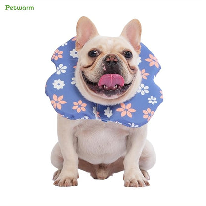 PetWarm Dog Recovery Collar, Recovery Collar for Dogs, Lightweight Soft Flower Design, Comfortable Neck Protector Helps Discourage Licking, Post-Visit Protective Collars, Flower Print, Blue, L