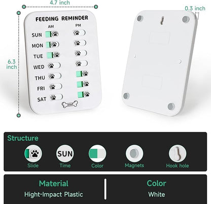 YAUYIK Dog Feeding Reminder, Magnetic Reminder Sticker, AM/PM Daily Indication Chart Feed Your Pets, Fridge Magnets and Double Sided Tape, Helps You to Track Pet Feeding & Medication (White)
