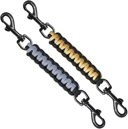 Dog Collar Safety Clip, Collar Companion, Handmade Backup Safety Strap, Double-Ended Clip Leash Connector, Suitable for Dog Harnesses, Prong, Pinch Collars (Black Gray + Black Gold, 2 Pack)