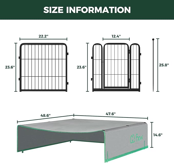 FXW Rollick Unleashed Dog Playpen for Indoor, Yard, RV Camping, 24 inch 16 Panels Dog Pen with Sun Shade for Small and Puppy Dogs, Black│Patented