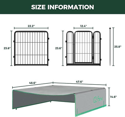 FXW Rollick Unleashed Dog Playpen for Indoor, Yard, RV Camping, 24 inch 16 Panels Dog Pen with Sun Shade for Small and Puppy Dogs, Black│Patented