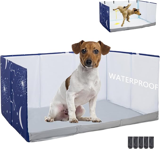 Dog Litter Box with High Walls,Pee Pad Holder Tray for Indoor Dog Potty,No Assembly,No Spill,Waterproof,Easy to Clean,Portable for Travel (Blue Star, M-36''Lx23.6''Wx16''H)