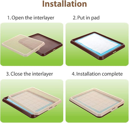 BANU Puppy Pee Pad Holder Indoor Outdoor Dog Potty Toilet Training Tray 20" x 16" for Small and Medium Dogs (Ivory)