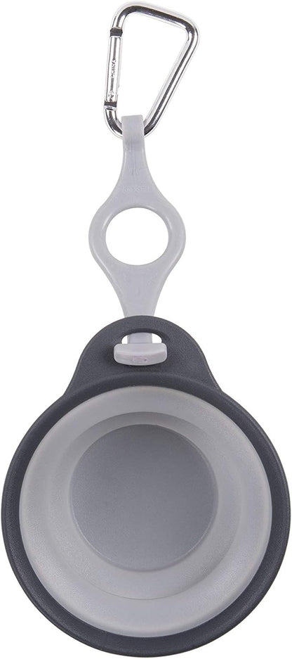 Dexas Pets Collapsible Travel Pet Cup with Bottle Holder and Carabiner, Light Gray