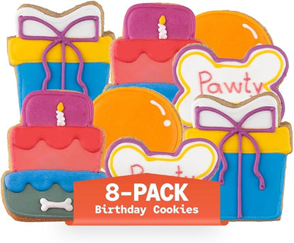 Dog Birthday Treats | Hand-Decorated Treats – 8 Pack in Gift Box | Extra Large Treat 62g Cookie, Vegan Dog Birthday Cake