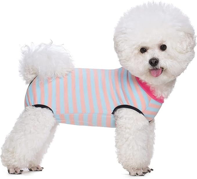 Dog Recovery Suit After Surgery,Spay Neuter Clothes for Female Dogs,Small Medium Dog Shirt,E-Collar Cone Alternative,Prevent Licking Wound Dog Onesie,Pet Surgical Suit(Pink Blue Stripe-XXL)