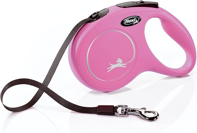 FLEXI New Classic Tape Retractable Dog Leash for Medium Dogs Upto 55 lbs. – 16 ft., Pink | Tangle Free Pet Walking Leash with One-Handed Brake, Pause, Lock | German Quality Product