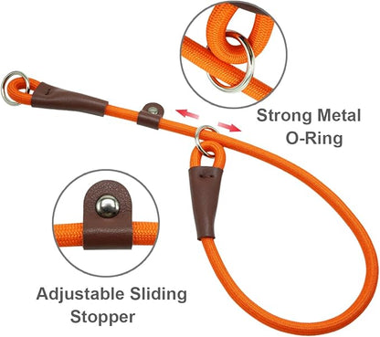 MayPaw Slip Collar Nylon Rope Adjustable Collar for Dog Training- No Pull Round Martingale Dog Collars for Small Medium Large Dogs (20" x 1/4", Orange)