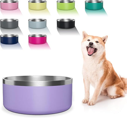 WENBOKMIN Dog Bowl, Stainless Steel Dog Food and Water Bowl with Non Slip Quiet Bottom, Easy to Clean, Dishwasher Safe, 40oz, Light Purple
