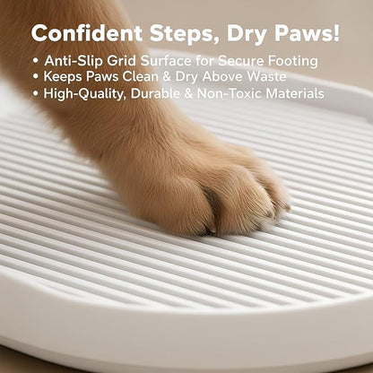 Dog Potty Tray with Handle, minandhua Indoor Puppy Potty Training Tray & Pee Pad Holder, Oval Design with Pour Spout & Non-Slip Grid, Easy-Clean for Small Medium Large Dogs (White)
