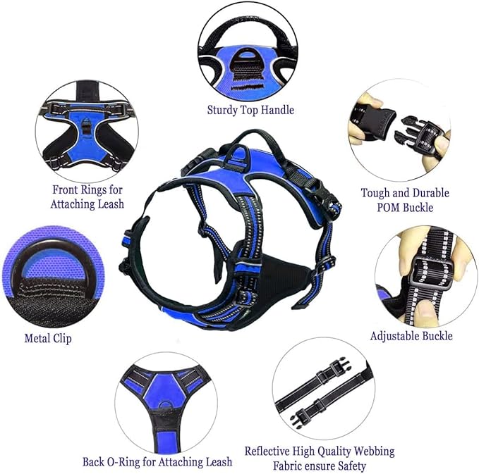 Moonpet Custom Personalized Dog Harness Leash Set with Name and Phone Number,No Pull Heavy Duty Personalized Small Medium Large X-Large Dogs Pet Vest Harness for Training and Walking