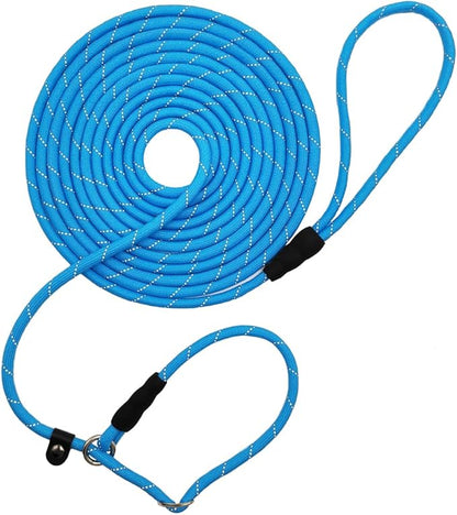 BTINESFUL 10FT / 15FT / 20FT Slip Lead Dog Leash, Reflective 1/3” Rope Leash Long Training Lead for Small Medium Dogs (20ft, Blue)