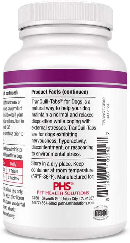 TranQuil-Tabs for Dogs - Contains Chamomile, L-Tryptophan, and Melatonin - Relieves Stress and Tension - Ease Travel and Separation Anxiety - 60 Tabs