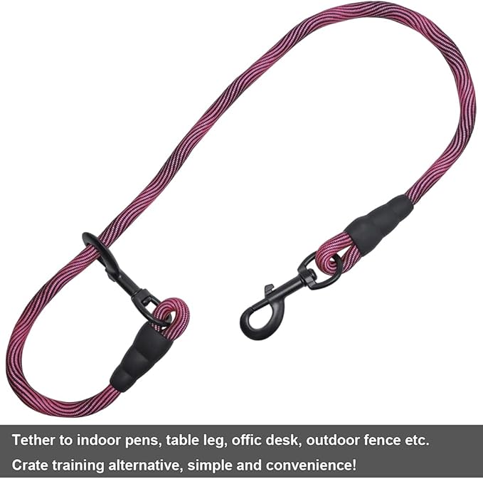 BTINESFUL 3FT Dog Tie Down, Nylon Rope Short Dog Tether Indoor Training Safety Vehicle Tether for Large Medium Strong Puppy (Pink Black)