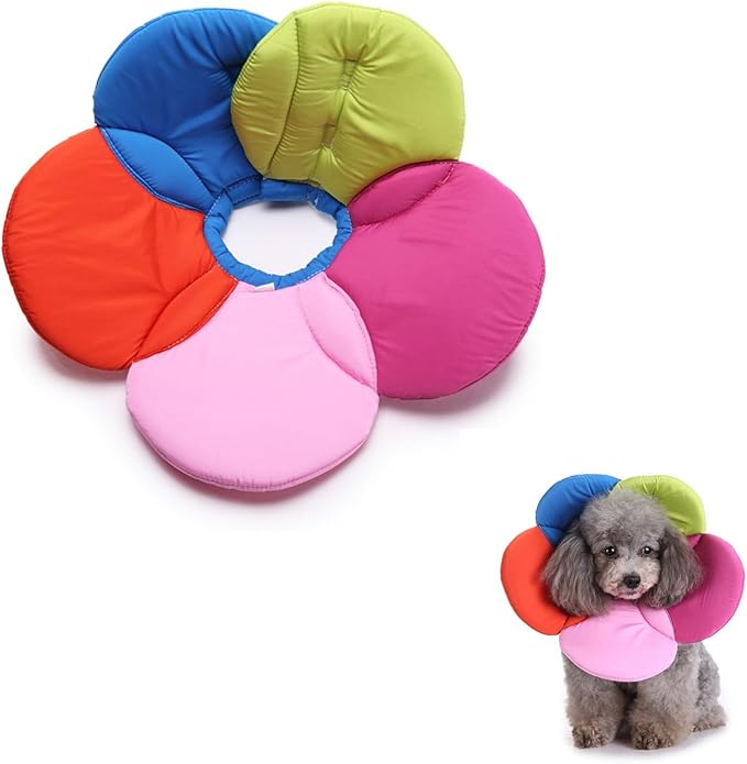 Soft Dog Cone for Small Dogs Flower Dog Cone Collar Adjustable Surgery Recovery Collar for Dogs Frog, Cow, Elephant Pet Cones foe Dogs (Colorful Flower, M)