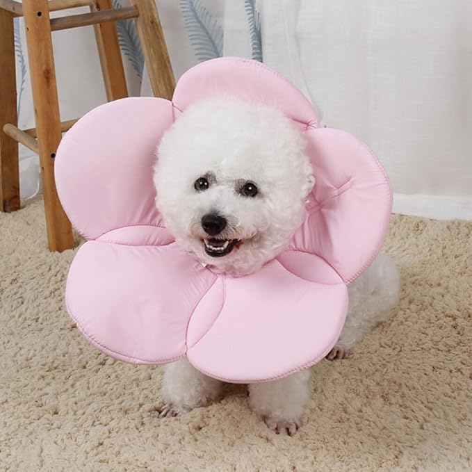 POPETPOP Adjustable Flower Dog Collar Soft Recovery Neck Cover for Medium Pets Lightweight Protective Cone Alternative to Prevent Scratching and Licking After Surgery