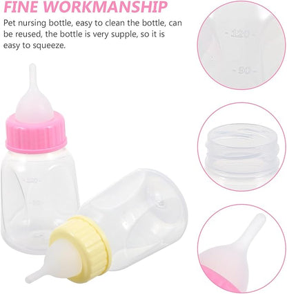 2Pcs Kitten Milk Bottle Leak Puppy Feeder Plastic Feeding Bottles for Newborn Cats and Small Animals Soft Safe Material Controls Intake Prevents Overfeeding Diarrhea