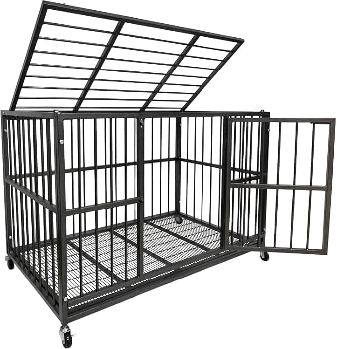 BOLDBONE 48 inch Heavy Duty Indestructible and Escape-Proof Dog Crate Cage Kennel for Large Dogs, High Anxiety Dog Crate with Removable Wire Trays and Wheels, Extra Large XL XXL