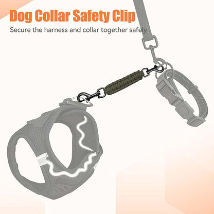 Dog Collar Safety Clip, Collar Companion, Handmade Backup Safety Strap, Double-Ended Clip Leash Connector, Suitable for Dog Harnesses, Prong, Pinch Collars (Army Green, 1 Pack)