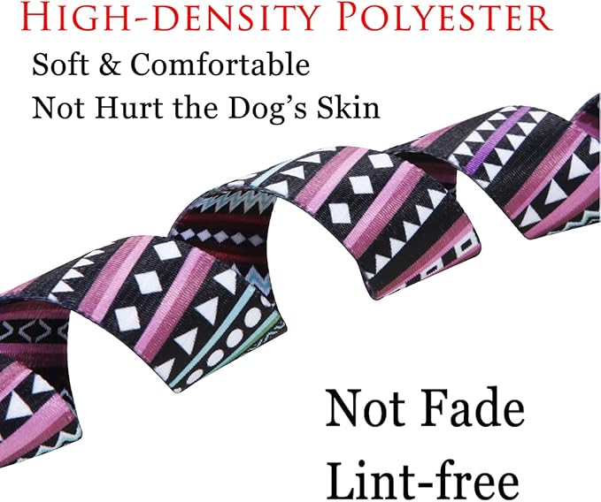 Mihqy Dog Collar and Leash Set with Bohemia Floral Tribal Geometric Patterns - Soft Ethnic Style Collar Adjustable for Small Medium Large Dogs(Bohemian Purple Set,XS)