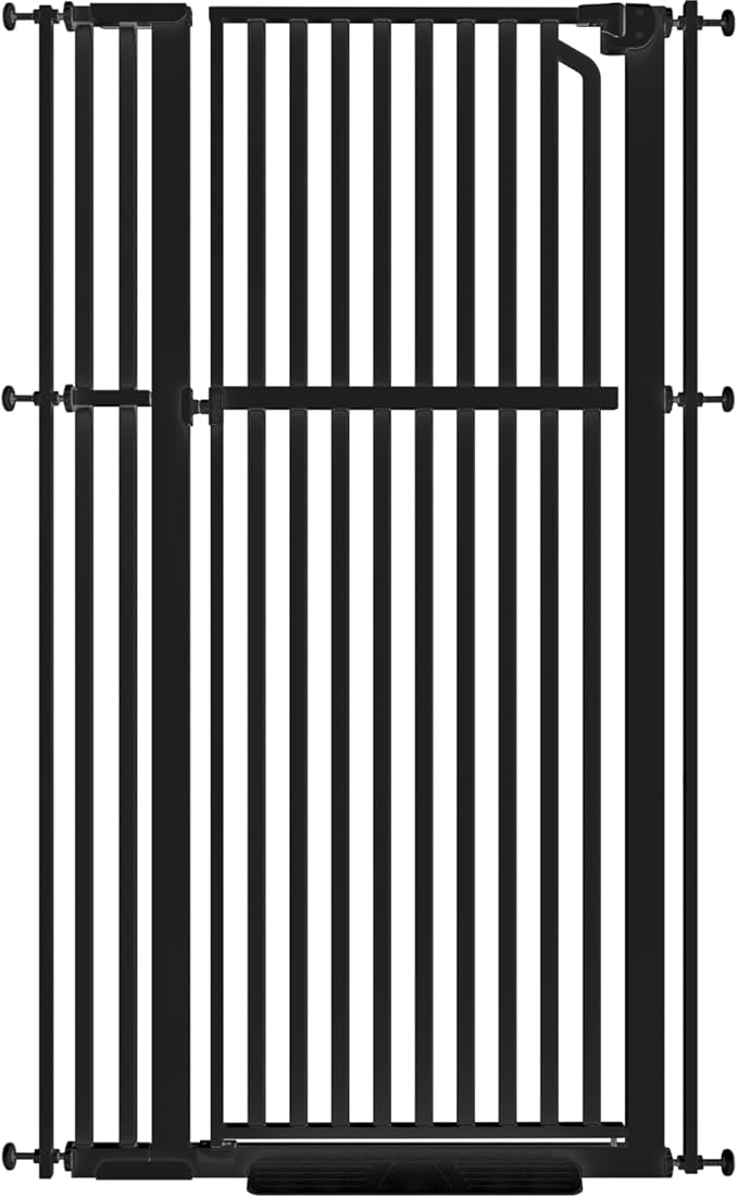 Senneny 63” Extra Tall Cat Gate Auto Close & One-Hand Open, Includes Extension Kits, No Drilling Pressure Mounted Kits and Wall Mounted Kits, Metal Pet Gate Fits Openings 33.4” to 37.4” Wide, Black