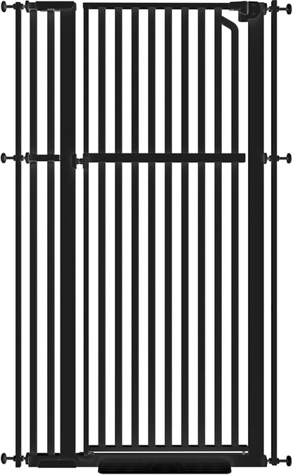 Senneny 63” Extra Tall Cat Gate Auto Close & One-Hand Open, Includes Extension Kits, No Drilling Pressure Mounted Kits and Wall Mounted Kits, Metal Pet Gate Fits Openings 33.4” to 37.4” Wide, Black