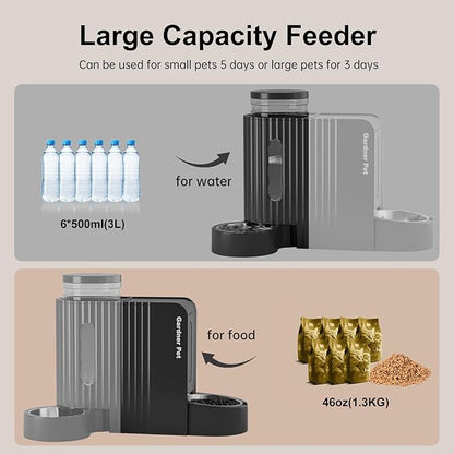 Gardner Pet Automatic Gravity Cat Food Feeder and Water Dispenser Stainless Steel Two-in-One Set Large Capacity Dispenser for Pets Dogs, Puppies, Kittens-(0.8 Gallons x 2)