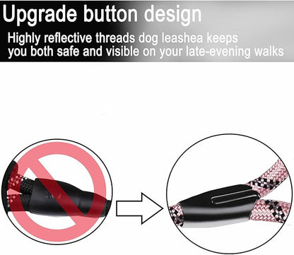 6 FT Dog Leash, Durable Premium Quality Strong Training Rope Slip Leash with Comfortable Padded Handle and Highly Reflective Threads for Small Medium and Large Dogs, (Light Pink)