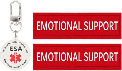 Emotional Support Dog Patches 2 pcs, ESA ID Tag Easily Attach to Dog Collar, Harness (Red Medium)