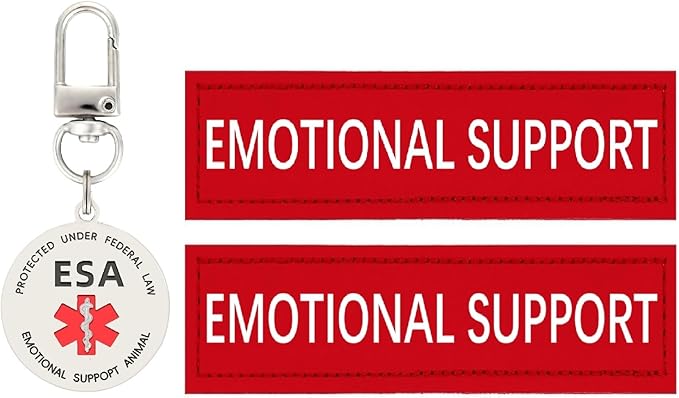 Emotional Support Dog Patches 2 pcs, ESA ID Tag Easily Attach to Dog Collar, Harness (Red Large)