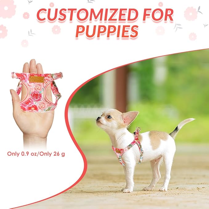 Lukovee Puppy Harness and Leash Set, No Pull Lightweight Soft Suede Adjustable Pet Harness Vest with Snap Buckle for Puppy Small and Medium Size Dog (Pink Rose, XS)