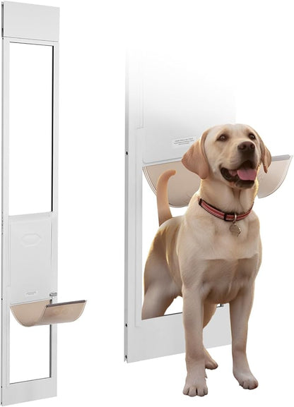 VEVOR Dog Door for Sliding Glass Door, 75 7/8"-80 11/16" Adjustable Height Doggy Door for Sliding Doors, Aluminum Frame Tempered Glass Pet Door with Hinge Structure Flap and Lock for Large-Sized Dogs