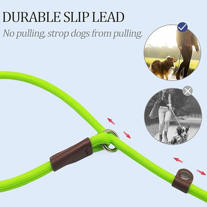 MayPaw Slip Lead Control Leash for Dogs No Pull, 13+ Colors Classic Dog Lead 7 FT Pet Slip Leash, 1/4” Rope Leashes for Small Medium Animals (7ft*1/4", Green)