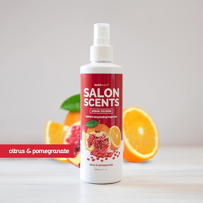 Bark2Basics Salon Scents Pet Grooming Cologne Spray - 8 oz, Natural Professional Groomer Perfume for Dogs and Cat, Long Lasting, Deodorizing, (Citrus and Pomegranate)