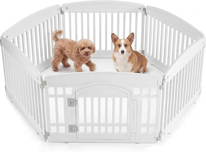 NEWBULIG Dog Playpen 6-Panel, 24IN Puppy Playpen, Stable Dog Play Pen Indoors/Outdoor with Secure Locking Door, Plastic Pet Fence for Small & Medium Dogs