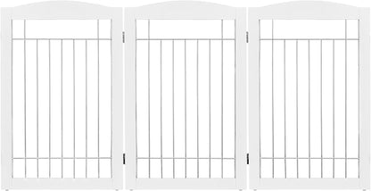 Spirich Freestanding Wire Pet Gate for Dogs, Tall Dog Gate for The Houes, Doorway, Stairs, Pet Puppy Safety Gate with Sliver Wire 60 Inches Extra Wide, 30 Inches Tall, 3 Panels, White