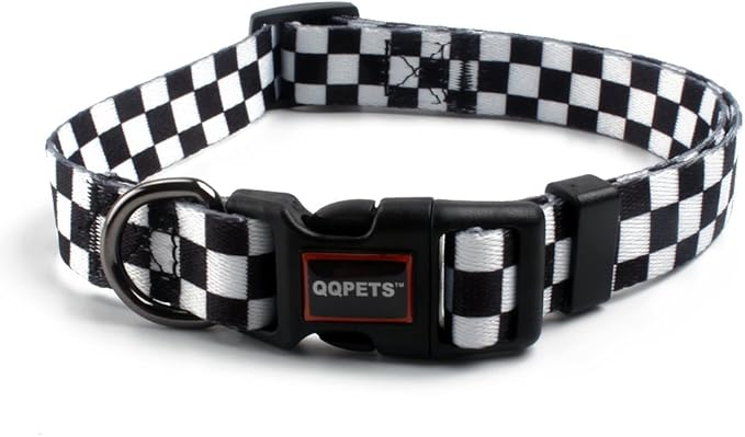 QQPETS Adjustable Soft Dog Collar: Print Flower Pink Multicolor Cute Patterns for XS Small Medium Large Pet Girl Boy Puppy Walking Running Training (M, Plaid)