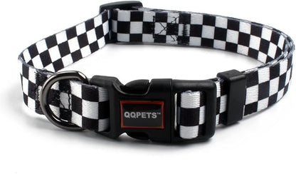 QQPETS Adjustable Soft Dog Collar: Print Flower Pink Multicolor Cute Patterns for XS Small Medium Large Pet Girl Boy Puppy Walking Running Training (L, Plaid)