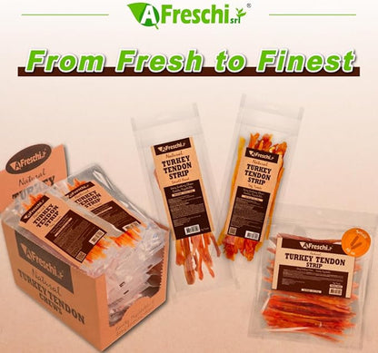 A Freschi srl Turkey Tendons for Dogs, Long-Lasting, Hypoallergenic Rawhide Alternative, Human Grade, Healthy Puppy Chews, Natural Dog Treats for Small Dogs, Strips, 10 Pack Box