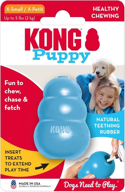 KONG Puppy - Natural Teething Rubber Chew Toy for Dogs - Stuffable Dog Toy for Extended Playtime - Chew & Fetch Toy for Puppies - for XS Puppies - Blue