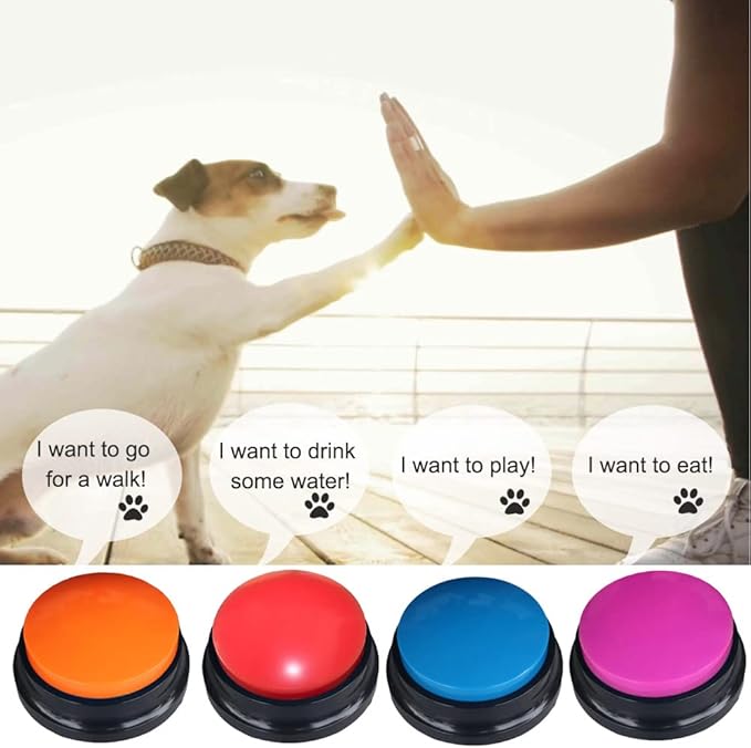 Artist Unknown 4 Color Voice Recording Button, Dog Buttons for Communication Pet Training Buzzer, 30 Second Record & Playback, Funny Gift for Study Office Home - 4 Color Packs