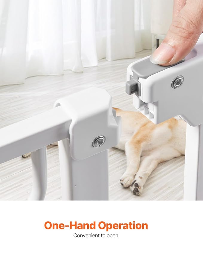 VEVOR Baby Gate, 29.5-37 in Adjustable Width, 30in High Dog Gate, Easy Step Walk Thru, Auto Close, Child Pet Security, with Pressure Mount Kit and Wall Mount Kit, for Stairs Doorways and House, White