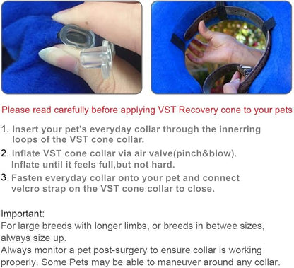 VST Comfortable Inflatable Cone Collar for Dogs,Adjustable Soft Pet Recovery Collar Prevent Pets from Touching Biting Scratching at Injuries Wounds (S)