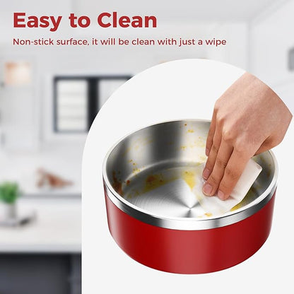 WENBOKMIN Dog Bowl, Stainless Steel Dog Food and Water Bowl with Non Slip Quiet Bottom, Easy to Clean, Dishwasher Safe, 64oz, Red