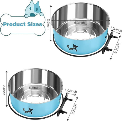 Dog Crate Bowls Hanging No Spill, 2 Pack Dog Crate Water Bowl, Kennel Food Bowls Mountable for Crates, Large Stainless Steel Pet Cage Accessories Feeder Coop Cup Dish for Puppy Bunny Guinea Pig Ferret
