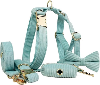 Dog Leash, 5Pcs Corduroy Dog Harness Collar Leash Set with Poop Bags,Hands Free(5PCS set19,X-Large)