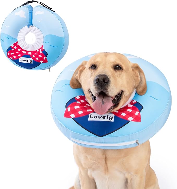 Inflatable Dog Cone Collar,Waterproof Soft Dog Donut Cone for Large Medium Small Dogs Cats, Recovery Pet E-Collar Alternatives After Surgery (Tie Red, Medium)