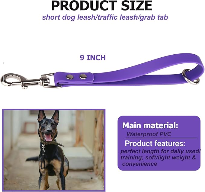 Short Dog Leash - 9 Inch Dogs Lead Grab Tab Heavy Duty Waterproof PVC Dog Training Traffic Leashes for Safety Control Behavior Correction Hiking Backup & All Breeds(Violet, 9'')