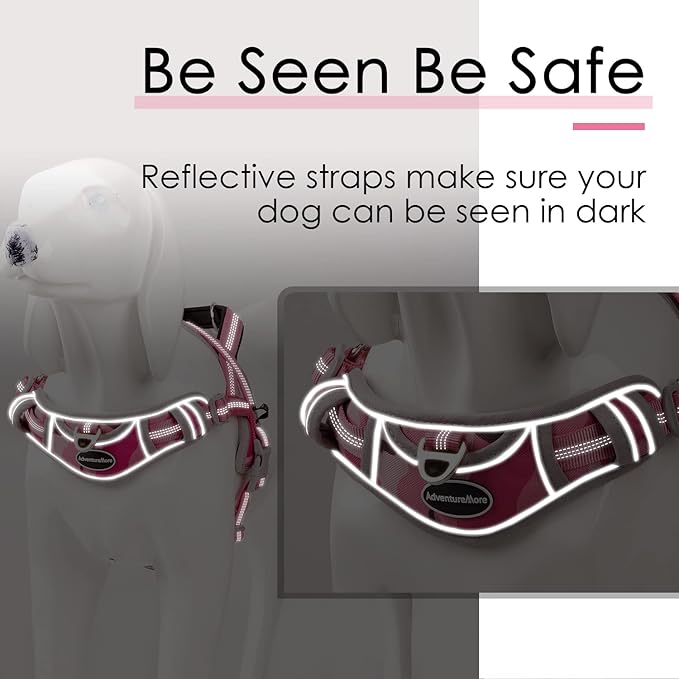 ADVENTUREMORE Small Dog Harness No Pull, Dog Halter Harness Adjustable Reflective Dog Vest Escape Proof Dog Harness with Easy Control Front Clip Handle for Training Walking XS Pink
