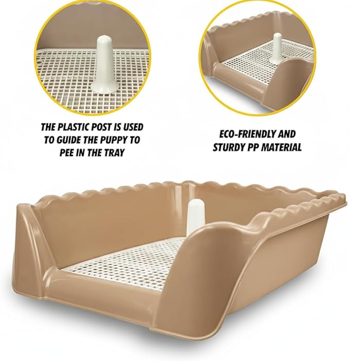 Indoor/Outdoor Training Dog Potty Tray for Small and Medium Puppies Litter Boxes in (Beige)